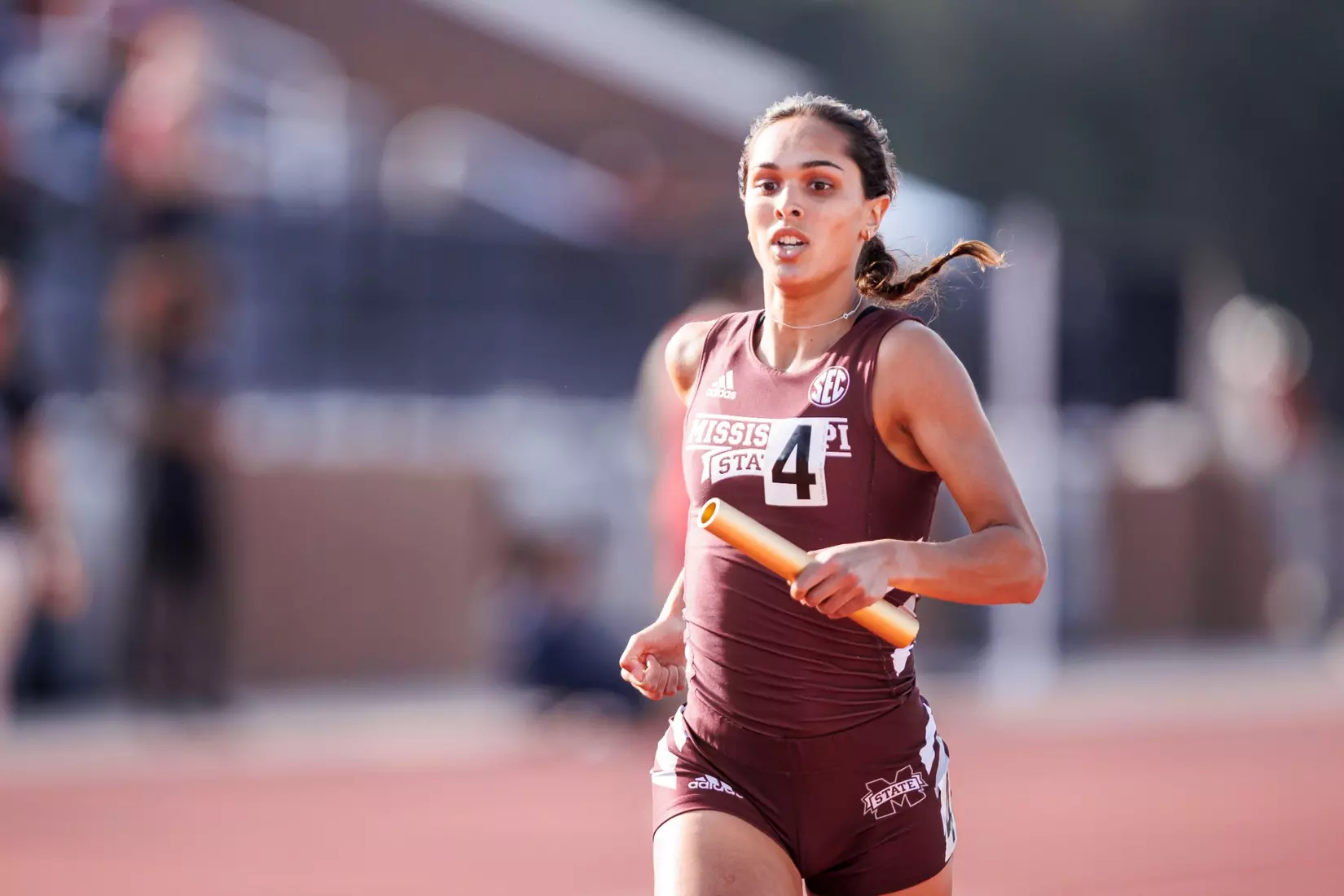 STARKVILLE, MS - March 24, 2023 - Mississippi State Distance Runner Zoe Brito during the Bulldog Relays at the Mike Sanders Track Complex in Starkville, MS. Photo By Mike Mattina