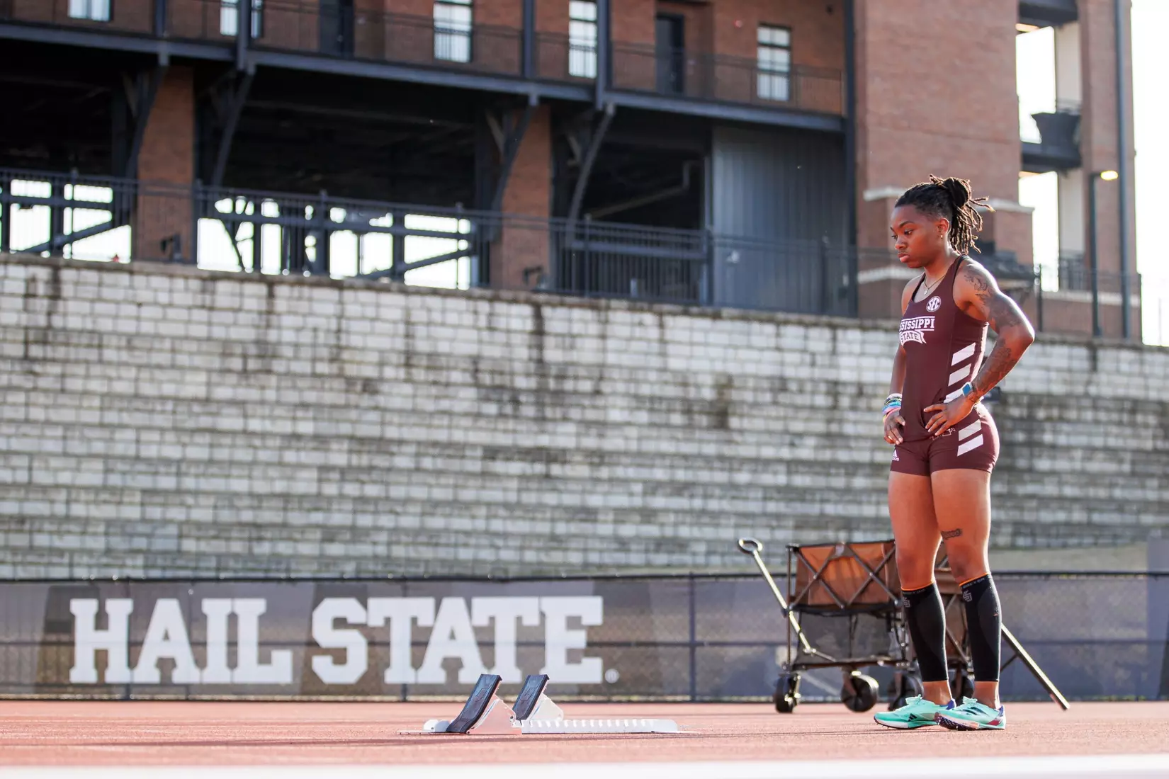 STARKVILLE, MS - March 24, 2023 - Mississippi State Sprinter Kamaya Debose-Epps during the Bulldog Relays at the Mike Sanders Track Complex in Starkville, MS. Photo By Mike Mattina