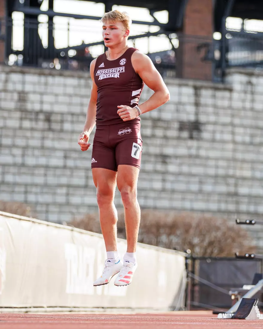 STARKVILLE, MS - March 24, 2023 - Mississippi State's Lewis Barber during the Bulldog Relays at the Mike Sanders Track Complex in Starkville, MS. Photo By Mike Mattina
