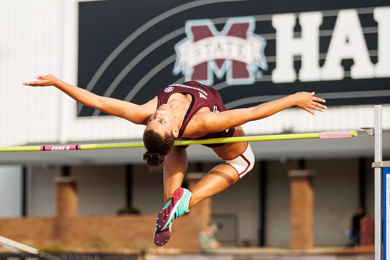 STARKVILLE, MS - March 24, 2023 - Mississippi State's Aley Woodberry during the Bulldog Relays at the Mike Sanders Track Complex in Starkville, MS. Photo By Mike Mattina