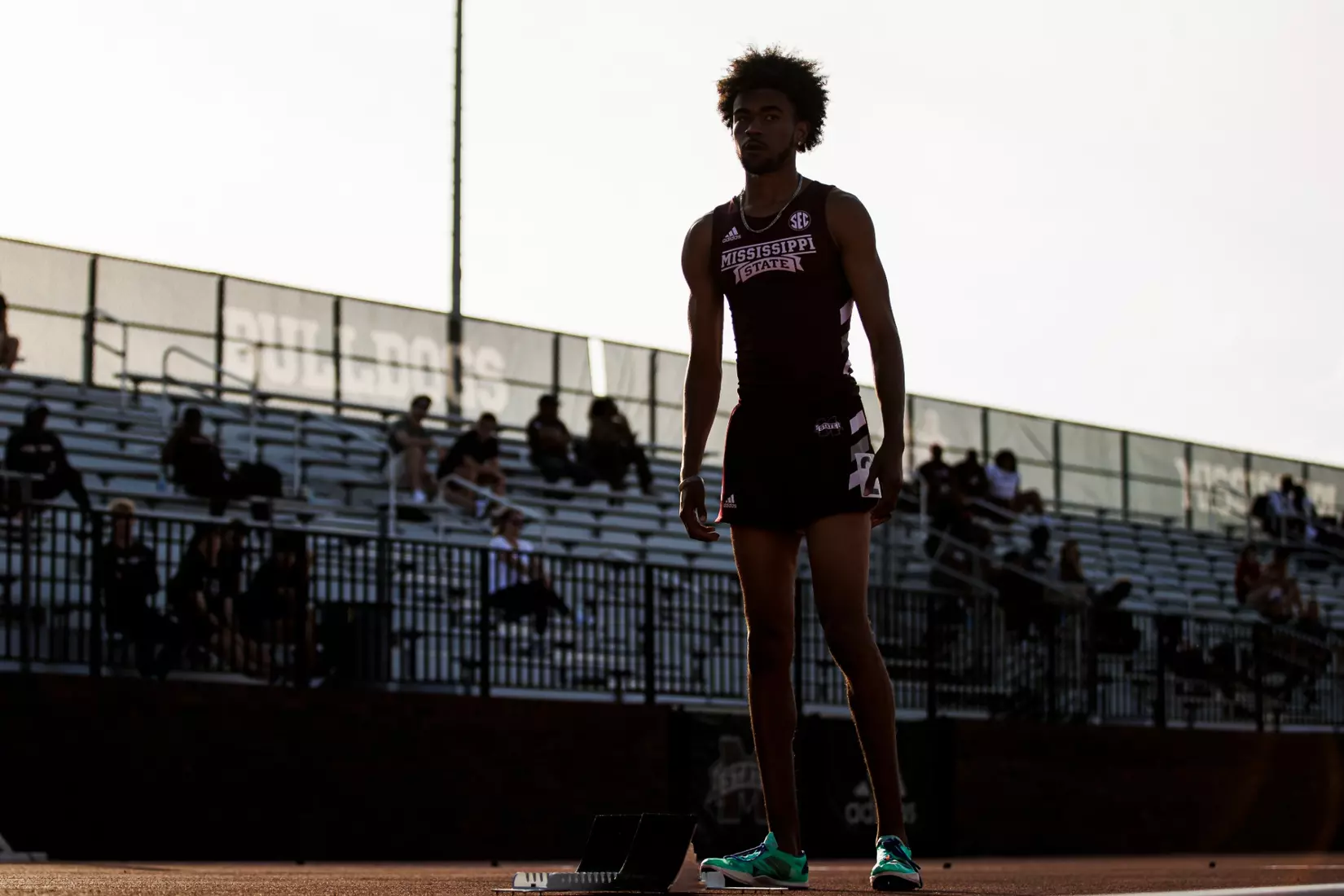 STARKVILLE, MS - March 24, 2023 - Mississippi State Sprinter Omari Hammond during the Bulldog Relays at the Mike Sanders Track Complex in Starkville, MS. Photo By Mike Mattina