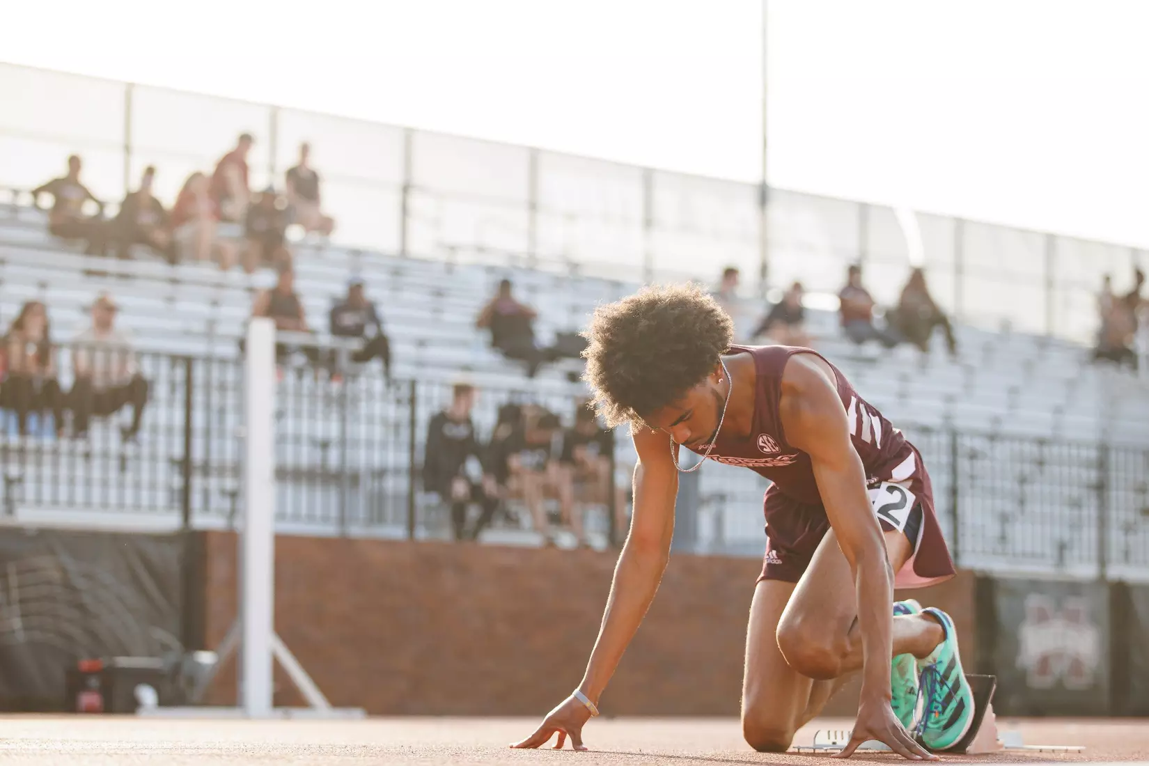 STARKVILLE, MS - March 24, 2023 - Mississippi State Sprinter Omari Hammond during the Bulldog Relays at the Mike Sanders Track Complex in Starkville, MS. Photo By Mike Mattina
