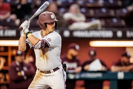STARKVILLE, MS - March 28, 2023 - Mississippi State Infielder/Outfielder Connor Hujsak (#7) during the game between the Samford Bulldogs and the Mississippi State Bulldogs at Dudy Noble Field at Polk-Dement Stadium in Starkville, MS. Photo By Ivy Ball