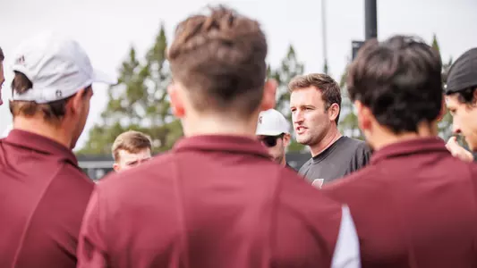 STARKVILLE, MS - February 25, 2023 - Mississippi State Head Coach Matt Roberts during the match between the Tennessee Tech Golden Eagles and the Mississippi State Bulldogs at the AJ Pitts Tennis Centre in Starkville, MS. Photo By Ivy Ball