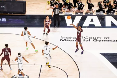 NASHVILLE, TN - March 04, 2023 - Mississippi State Forward DJ Jeffries (#0) during the game between the Vanderbilt Commodores and the Mississippi State Bulldogs at Memorial Gymnasium in Nashville, TN. Photo By Mike Mattina
