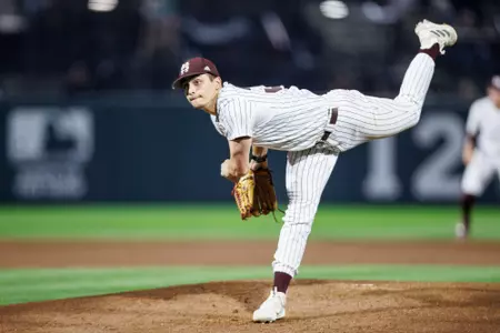 STARKVILLE, MS - March 07, 2023 - Mississippi State Pitcher Bradley Loftin (#30) during the game between the Valparaiso Beacons and the Mississippi State Bulldogs at Dudy Noble Field at Polk-Dement Stadium in Starkville, MS. Photo By Ivy Ball