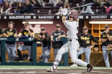 STARKVILLE, MS - March 07, 2023 - Mississippi State Infielder David Mershon (#3) during the game between the Valparaiso Beacons and the Mississippi State Bulldogs at Dudy Noble Field at Polk-Dement Stadium in Starkville, MS. Photo By Ivy Ball