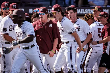 STARKVILLE, MS - April 01, 2023 - The Mississippi State Bulldogs during the game between the South Carolina Gamecocks and the Mississippi State Bulldogs at Dudy Noble Field at Polk-Dement Stadium in Starkville, MS. Photo By Will Porada