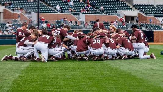 STARKVILLE, MS - April 07, 2023 - The Mississippi State Bulldogs before the game between the Alabama Crimson Tide and the Mississippi State Bulldogs at Sewell Thomas Stadium in Tuscaloosa, AL. Photo By Jaden Powell