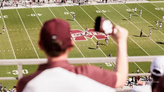 STARKVILLE, MS - October 01, 2022 - A Mississippi State Fan during the game between the Texas A&M Aggies and the Mississippi State Bulldogs at Davis Wade Stadium at Scott Field in Starkville, MS. Photo By Will Porada