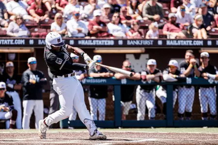 STARKVILLE, MS - April 16, 2023 - Mississippi State Outfielder Dakota Jordan (#42) during the game between the Ole Miss Rebels and the Mississippi State Bulldogs at Dudy Noble Field at Polk-Dement Stadium in Starkville, MS. Photo By Jaden Powell