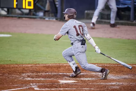 PEARL, MS - April 25, 2023 - Mississippi State Colton Ledbetter (#10) during the Governor’s Cup game between the Ole Miss Rebels and the Mississippi State Bulldogs at Trustmark Park in Pearl, MS. Photo By Kevin Snyder