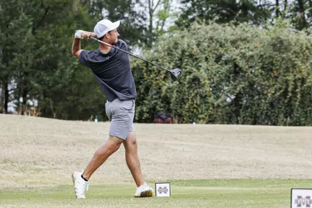 WEST POINT, MS - April 03, 2023 - Mississippi State's Hunter Logan during the Mossy Oak Collegiate Tournament at Mossy Oak Golf Club in West Point, MS. Photo By Will Porada