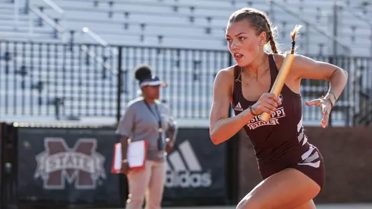 STARKVILLE, MS - March 24, 2023 - Mississippi State Distance Runner Hayley Ogle during the Bulldog Relays at the Mike Sanders Track Complex in Starkville, MS. Photo By Mike Mattina