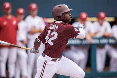STARKVILLE, MS - April 07, 2023 - Mississippi State Outfielder Dakota Jordan (#42) during the game between the Alabama Crimson Tide and the Mississippi State Bulldogs at Sewell Thomas Stadium in Tuscaloosa, AL. Photo By Jaden Powell