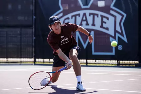 STARKVILLE, MS - October 10, 2022 - Mississippi State's Seth Richey during practice at the AJ Pitts Tennis Centre in Starkville, MS. Photo By Mike Mattina