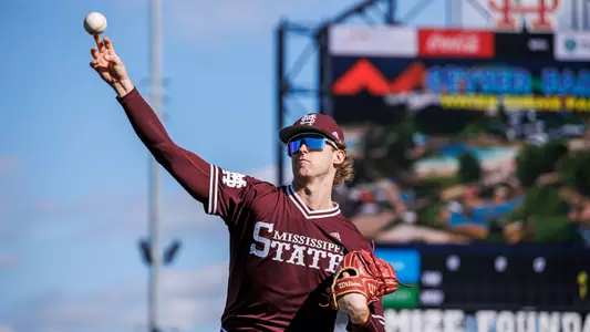 STARKVILLE, MS - February 17, 2023 - Mississippi State Pitcher KC Hunt (#2) before the Opening Day game between the VMI Keydets and the Mississippi State Bulldogs at Dudy Noble Field at Polk-Dement Stadium in Starkville, MS. Photo By Kevin Snyder