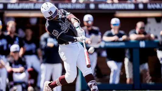 STARKVILLE, MS - April 16, 2023 - Mississippi State Infielder Amani Larry (#8) during the game between the Ole Miss Rebels and the Mississippi State Bulldogs at Dudy Noble Field at Polk-Dement Stadium in Starkville, MS. Photo By Jaden Powell
