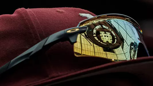 STARKVILLE, MS - May 20, 2023 - M over S sign reflected in sunglasses during the Baseball Weight Room Donor Ceremony at the Palmeiro Center in Starkville, MS. Photo By Kevin Snyder