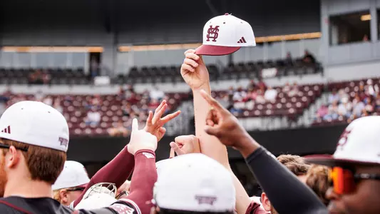 STARKVILLE, MS - February 26, 2023 - Mississippi State M over S Baseball Hat before the game between the Arizona State Sun Devils and the Mississippi State Bulldogs at Dudy Noble Field at Polk-Dement Stadium in Starkville, MS. Photo By Laura Parsley