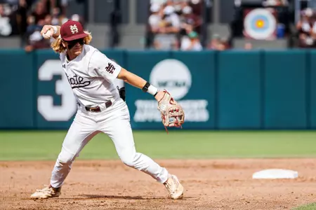 STARKVILLE, MS - May 20, 2023 - Mississippi State Infielder David Mershon (#3) during the game between the Texas A&M Aggies and the Mississippi State Bulldogs at Dudy Noble Field at Polk-Dement Stadium in Starkville, MS. Photo By Jaden Powell