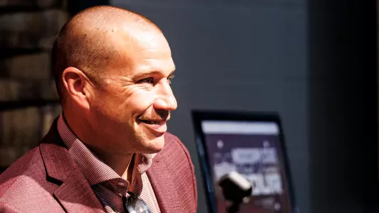 HUNTSVILLE, AL - May 10, 2023 - Mississippi State Head Coach Zach Arnett during the Road Dawgs Tour at The Speak Easy at Straight to Ale in Huntsville, AL. Photo By Mike Mattina
