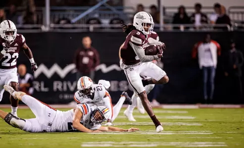 STARKVILLE, MS - November 05, 2022 - Mississippi State Wide Receiver Lideatrick "Tulu" Griffin (#5) during the game between the Auburn Tigers and the Mississippi State Bulldogs at Davis Wade Stadium at Scott Field in Starkville, MS. Photo By Kevin Snyder