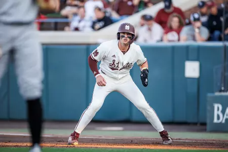 STARKVILLE, MS - March 30, 2023 - Mississippi State Infielder/Outfielder Connor Hujsak (#7) during the game between the South Carolina Gamecocks and the Mississippi State Bulldogs at Dudy Noble Field at Polk-Dement Stadium in Starkville, MS. Photo By Kevin Snyder