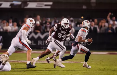 STARKVILLE, MS - November 05, 2022 - Mississippi State Defensive Lineman Jaden Crumedy (#94) during the game between the Auburn Tigers and the Mississippi State Bulldogs at Davis Wade Stadium at Scott Field in Starkville, MS. Photo By Mike Mattina