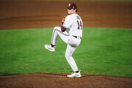 STARKVILLE, MS - March 11, 2023 - Mississippi State Pitcher Will Gibbs (#14) during the game between the Lipscomb Bison and the Mississippi State Bulldogs at Dudy Noble Field at Polk-Dement Stadium in Starkville, MS. Photo By Kevin Snyder
