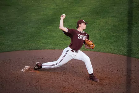 STARKVILLE, MS - March 24, 2023 - Mississippi State Pitcher Will Gibbs (#14) during the game between the Vanderbilt Commodores and the Mississippi State Bulldogs at Dudy Noble Field at fds-Dement Stadium in Starkville, MS. Photo By Kevin Snyder