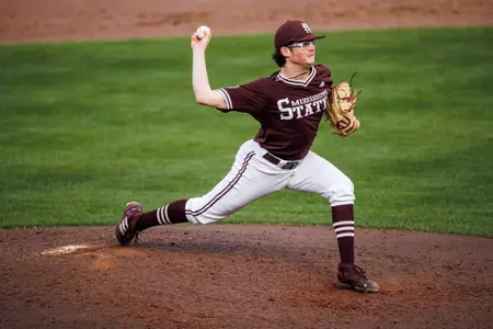 STARKVILLE, MS - March 24, 2023 - Mississippi State Pitcher Tyson Hardin (#26) during the game between the Vanderbilt Commodores and the Mississippi State Bulldogs at Dudy Noble Field at Polk-Dement Stadium in Starkville, MS. Photo By Kevin Snyder
