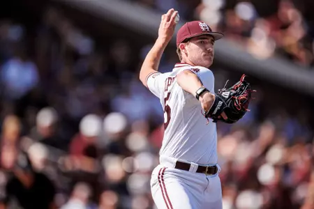 STARKVILLE, MS - April 01, 2023 - Mississippi State Pitcher Brock Tapper (#55) during the game between the South Carolina Gamecocks and the Mississippi State Bulldogs at Dudy Noble Field at Polk-Dement Stadium in Starkville, MS. Photo By Will Porada