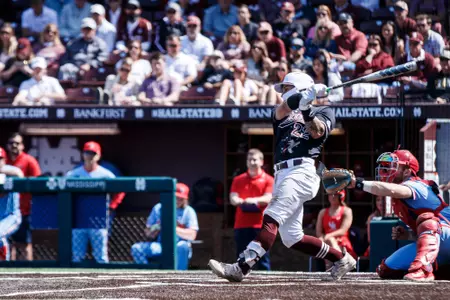 STARKVILLE, MS - April 16, 2023 - Mississippi State Catcher Ross Highfill (#22) during the game between the Ole Miss Rebels and the Mississippi State Bulldogs at Dudy Noble Field at Polk-Dement Stadium in Starkville, MS. Photo By Ivy Ball