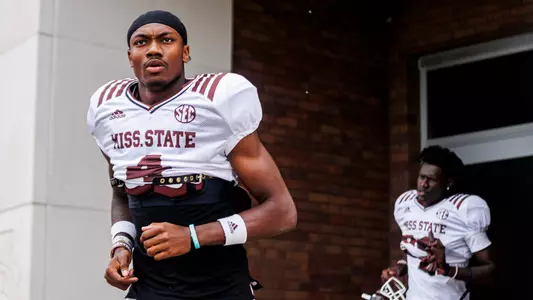 STARKVILLE, MS - August 08, 2023 - Mississippi State Cornerback DeCarlos Nicholson (#4) during fall practice at the Leo Seal Jr. Football Complex at Mississippi State University in Starkville, MS. Photo By Jaden Powell
