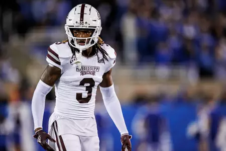 LEXINGTON, KY - October 15, 2022 - Mississippi State Defensive Back Decamerion Richardson (#3) during the game between the Mississippi State Bulldogs and the Kentucky Wildcats at Kroger Field in Lexington, KY. Photo By Kevin Snyder