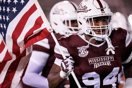 STARKVILLE, MS - November 05, 2022 - Mississippi State Defensive Lineman Jaden Crumedy (#94) before the game between the Auburn Tigers and the Mississippi State Bulldogs at Davis Wade Stadium at Scott Field in Starkville, MS. Photo By Kevin Snyder