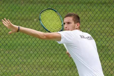 FORT WORTH, TX - May 13, 2023 - Mississippi State's Petar Jovanovic during the NCAA Round of 16 match between the TCU Horned Frogs and the Mississippi State Bulldogs at the Bayrard H. Friedman Tennis Center in Fort Worth, Texas. Photo By Gregg Ellman