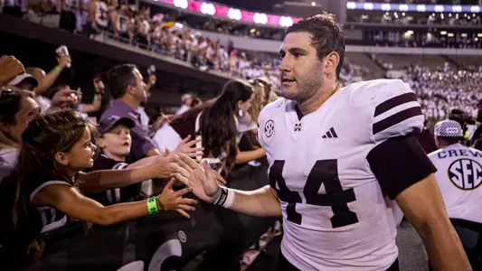 STARKVILLE, MS - September 09, 2023 - Mississippi State Linebacker Jett Johnson (#44) during the game between the Arizona Wildcats and the Mississippi State Bulldogs at Davis Wade Stadium at Scott Field in Starkville, MS. Photo By Mike Mattina