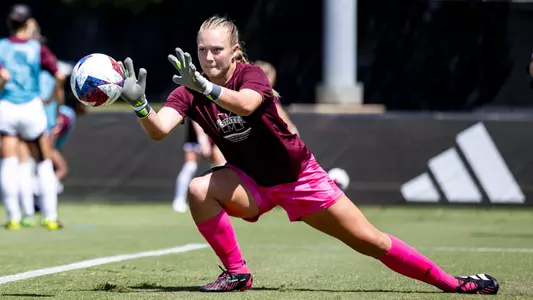 STARKVILLE, MS - September 10, 2023 - Mississippi State Goal Keeper Maddy Anderson (#1) during the match between the ULM Warhawks and the Mississippi State Bulldogs at the MSU Soccer Field in Starkville, MS. Photo By Mike Mattina