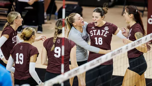 STARKVILLE, MS - September 16, 2023 - Mississippi State Outside Hitter/Right Side Hitter Lauren Myrick (#18) during the match between the Abilene Christian Wildcats and the Mississippi State Bulldogs at the Newell-Grissom Building in Starkville, MS. Photo By Ivy Rose Ball