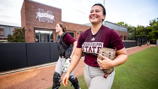 STARKVILLE, MS - September 06, 2023 - Mississippi State Catcher Jessie Blaine (#22) and Mississippi State Pitcher/Infielder Lexi Sosa (#7) during the first practice of the 2023-2024 season at Nusz Park in Starkville, MS. Photo By Mike Mattina