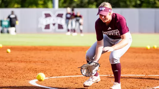 STARKVILLE, MS - September 06, 2023 - Mississippi State Pitcher/Infielder Delainey Everett (#48) during the first practice of the 2023-2024 season at Nusz Park in Starkville, MS. Photo By Mike Mattina