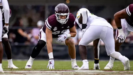 STARKVILLE, MS - September 02, 2023 - Mississippi State Tight End Ryland Goede (#88) during the game between the Southeastern Louisiana Lions and the Mississippi State Bulldogs at Davis Wade Stadium at Scott Field in Starkville, MS. Photo By Mike Mattina