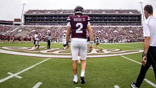 STARKVILLE, MS - September 02, 2023 - Mississippi State Quarterback Will Rogers (#2) during the game between the Southeastern Louisiana Lions and the Mississippi State Bulldogs at Davis Wade Stadium at Scott Field in Starkville, MS. Photo By Mike Mattina