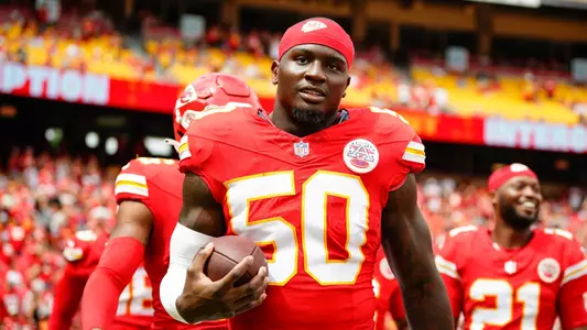 Aug 26, 2023; Kansas City, Missouri, USA; Kansas City Chiefs linebacker Willie Gay (50) during the second half against the Cleveland Browns at GEHA Field at Arrowhead Stadium. Mandatory Credit: Jay Biggerstaff-USA TODAY Sports