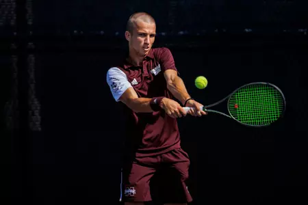 STARKVILLE, MS - September 07, 2023 - Mississippi State's Radomir Tomic during practice at the AJ Pitts Tennis Centre in Starkville, MS. Photo By Bailey Black