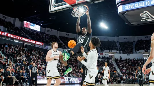 STARKVILLE, MS - January 20, 2024 - Mississippi State Forward Jimmy Bell Jr. (#15) during the game between the Vanderbilt Commodores and the Mississippi State Bulldogs at Humphrey Coliseum in Starkville, MS. Photo By Mike Mattina