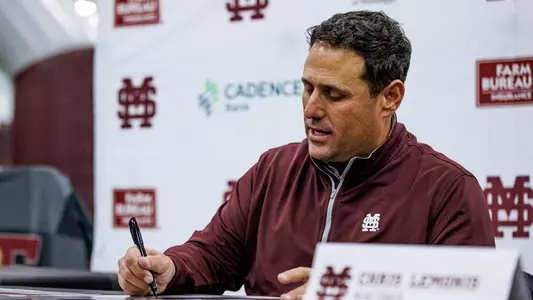 STARKVILLE, MS - February 11, 2023 - Mississippi State Head Coach Chris Lemonis during Fan Day at the Palmeiro Center in Starkville, MS. Photo By Laura Parsley