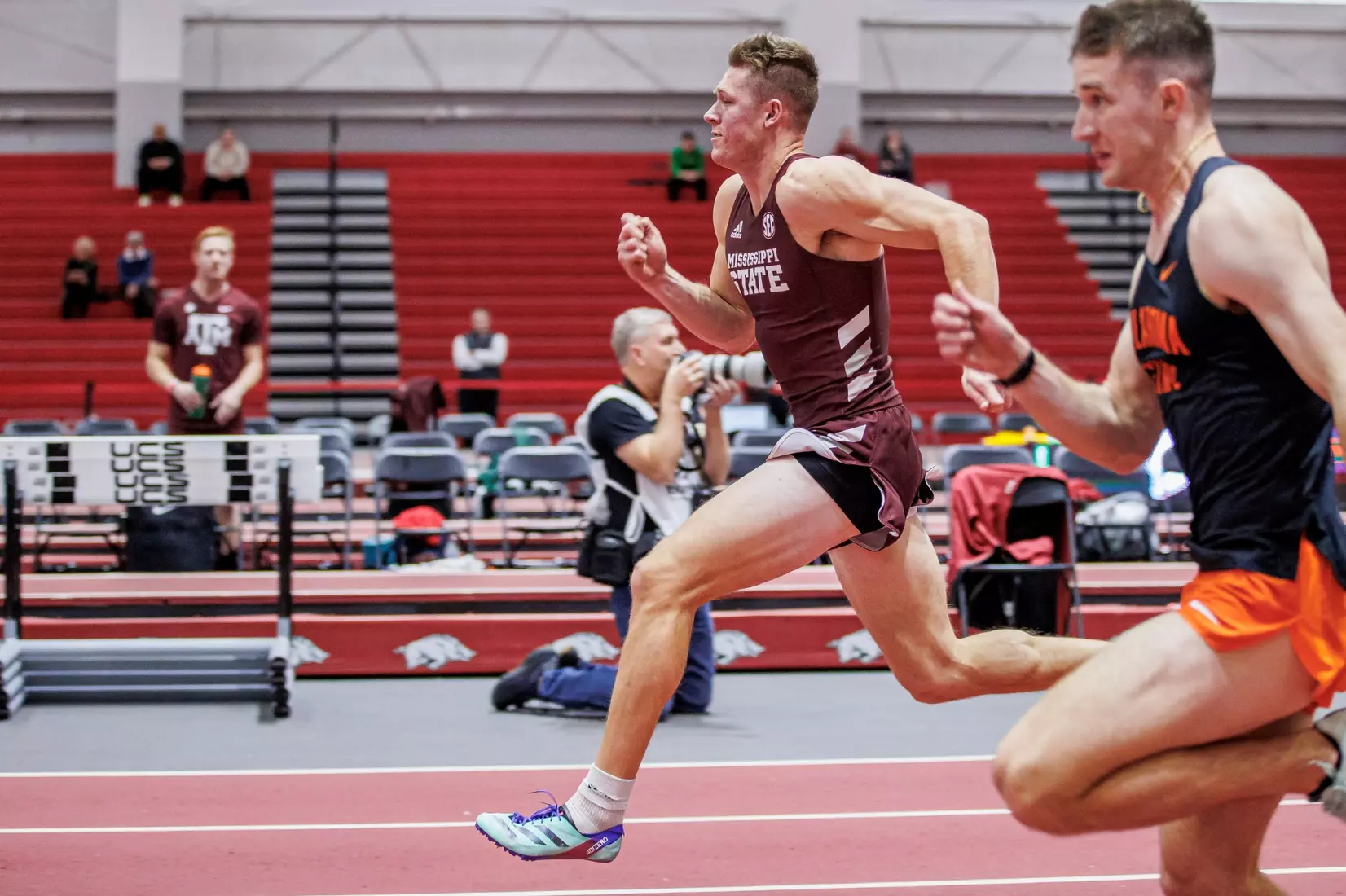 BIRMINGHAM, AL - January 26, 2024 - Mississippi State's Peyton Bair during the Razorback Invitational at the Randal Tyson Track Center in Fayetteville, AR. Photo by Will Porada